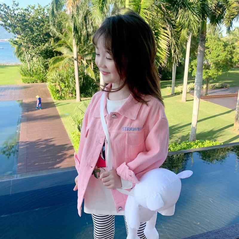 子供服 女の子 デニムジャケット アウター 長袖 トップス 春秋 ピンク 無地 かわいい おしゃれ 普段着