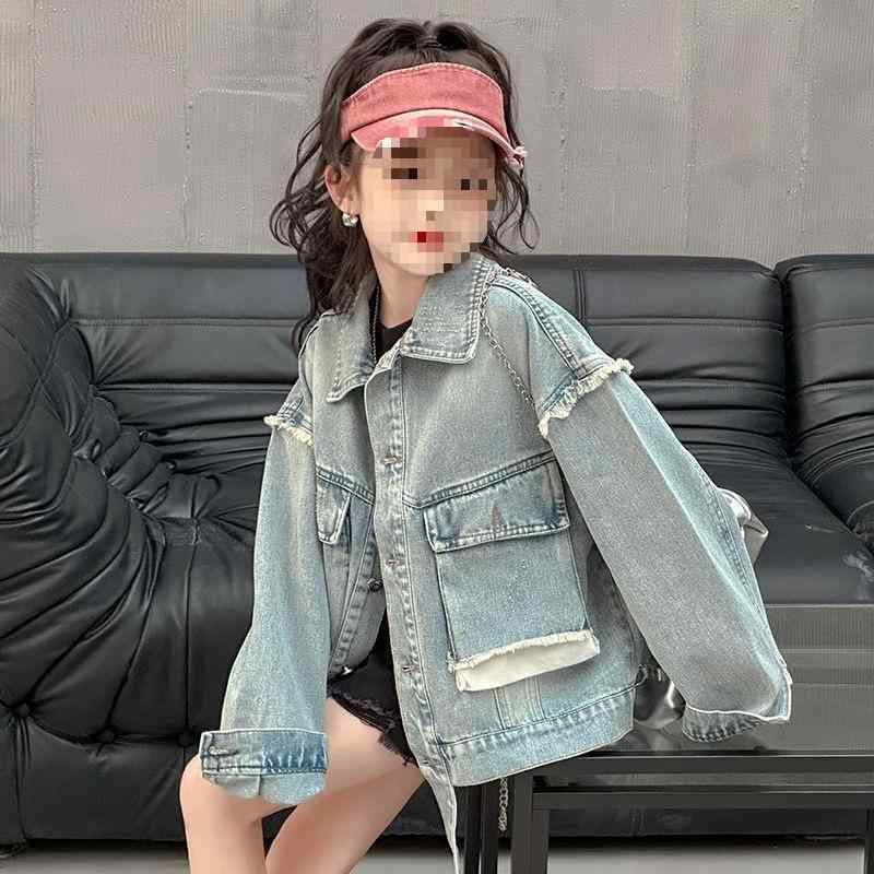 子供服 デニムジャケット ガールズ 春物 アウター 女の子 カジュアル ブルゾン ミドル丈 通学着 デイリーウェア 普段着 綿