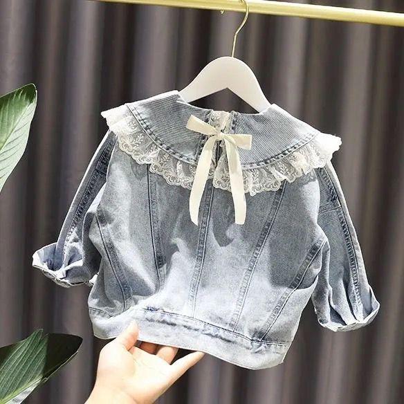 子供服 ジャケット 女の子 デニム 春秋 薄手 レース 襟付き ベビー キッズ ガールズ アウター トップス かわいい おしゃれ カジュアル 普段使い 80 90 100 110 120 130 140 150 160