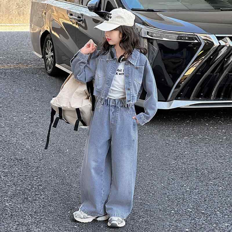 子供服 女の子 デニムセットアップ 春秋 長袖 デニムジャケット ロングパンツ 2点セット ガールズ カジュアル スポーティー 5,493円