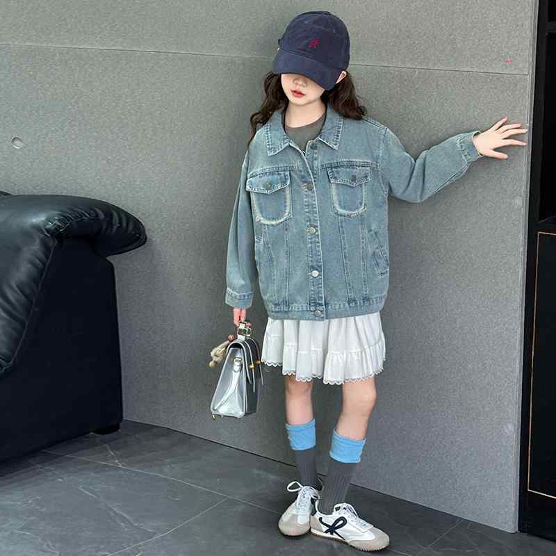 子供服 デニムジャケット 春秋 女の子 ミドル丈 アウター カジュアル 長袖 上着 ガールズ