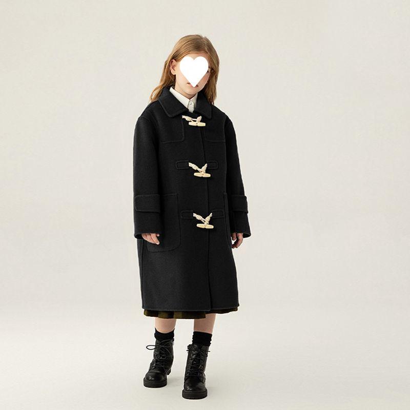 小わっぱ服 大厚地の外套 絨毛厚地の外套 御嬢さん ダブル人間の顔 カシミール 秋冬 POLOのど首 無地 真っただ中丈 防寒 普段使い走り 通学 黒いこと カーキ 象牙色 130 140 150 160 170 コート・ジャケット-キッズファッション-キッズ・ベビー・マタニティ