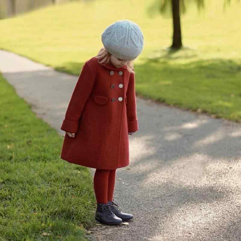 ちびっ子服 お嬢さん 羊毛 厚地の外套 真っただ中丈 赤いなアウター 襟付き添い人 朦々たる 秋冬 90珊 100珊 110珊 120珊 130珊 140珊 150珊