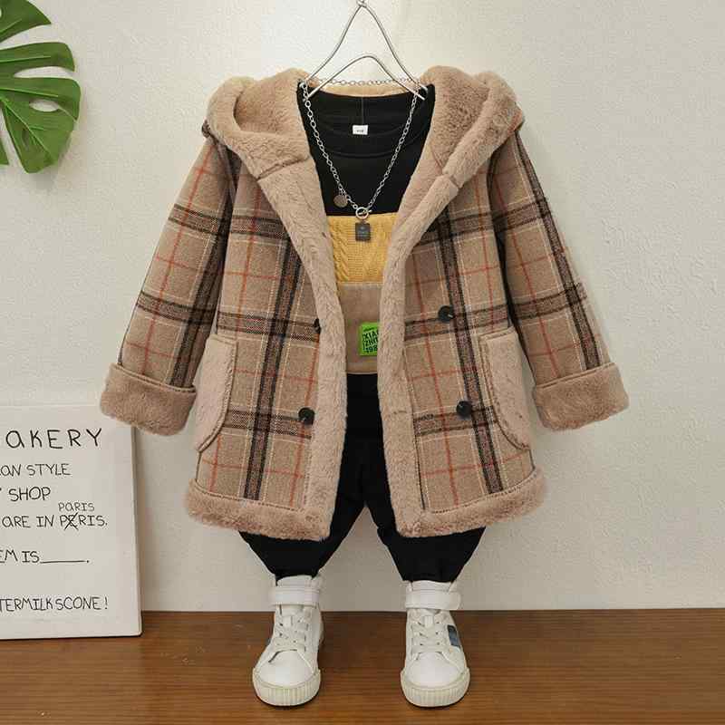 子供服 男の子 アウター 秋冬 ボア フリース ジャケット コート 厚手 チェック柄 襟付き 暖かい 防寒 かわいい おしゃれ 中綿 ミドル丈｜シャドーテール