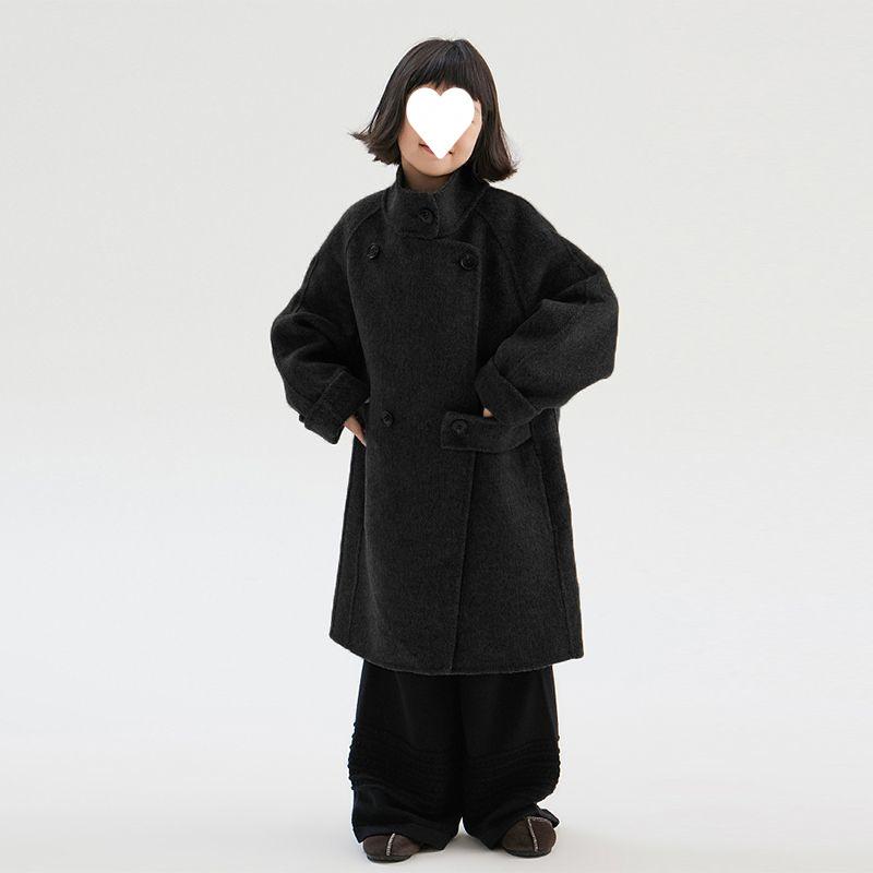 子供服 コート 男女兼用 子供 ダブルフェイス カシミヤ ウール コート 立ち襟 アウター 秋冬 大判 子供服 ウール ジャケット 黒 130 140 150 160 170