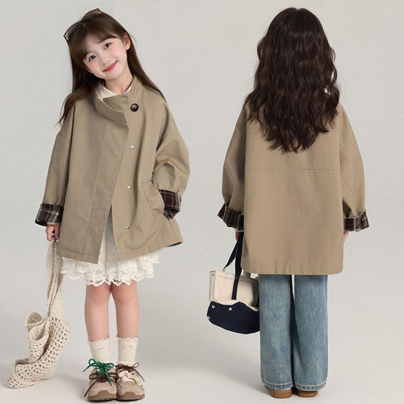 キッズ 女の子 コート 子供 中長丈 アウター 春秋 綿 120cm 130cm 140cm 150cm 160cm 170cm 森ガール カーキ色