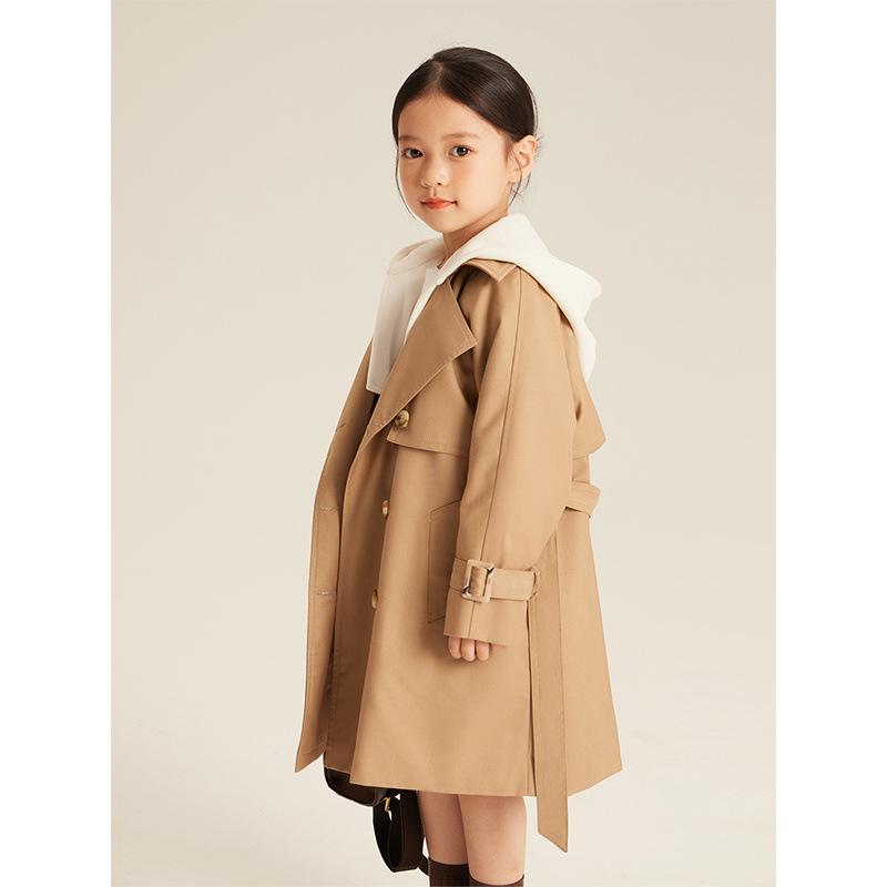 赤ちゃん服 ガールズ トレンチコート 烏兎 親子コーデ アウター 上衣 真っただ中丈 ボンネット付き添い人 格好のいい 愛くるしい 雅びやか ポリエステル ベージュ 110 120 130 140 150 160