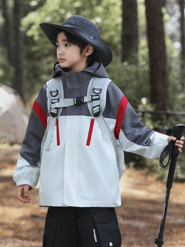 子供用 アウター ジャケット グレー 春秋 中大童 男の子 防風 撥水 アウトドア 登山
