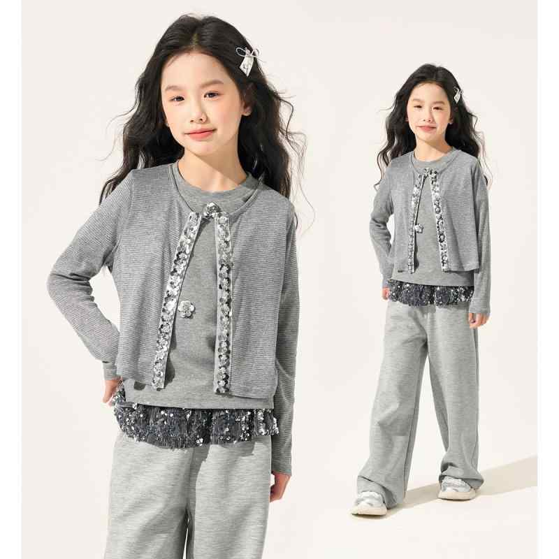 子供服 女の子 カーディガン パンツ 上下セット 夏物 薄手 半袖 ショート丈 トップス 長ズボン 普段着 かわいい おしゃれ 韓国風