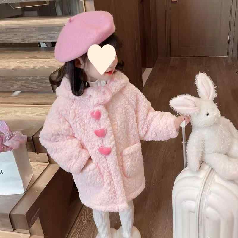 子供服 女の子 アウター 秋冬 加絨 コート 厚手 ニット カーディガン かわいい 8歳以上 パープル ピンク系 防寒