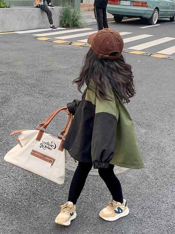 子供服 ジャケット 女の子 春秋 薄手 韓国風 おしゃれ フード付き アウター 配色 トレンド 普段着 4,821円
