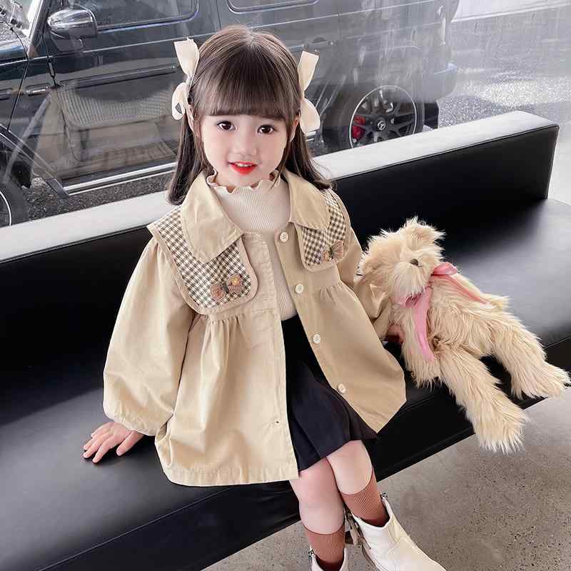 子供服 女の子 スプリングコート 春秋 格子柄 ジャケット アウター かわいい おしゃれ 韓国風 ベビー服 ガールズ 子供 キッズ 上着 綿