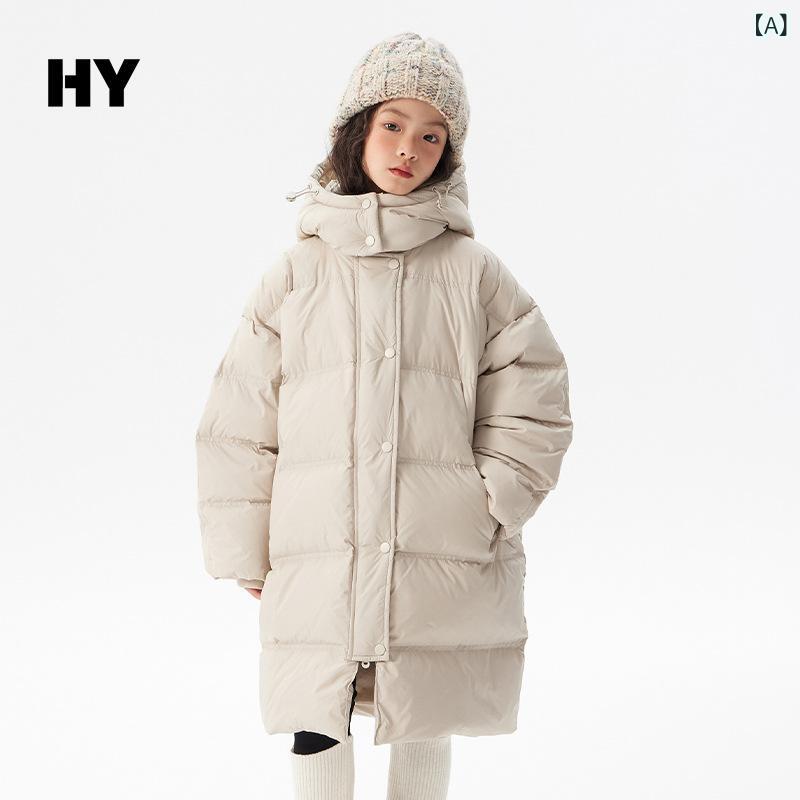 子供服 ガールズ ダウンジャケット 秋冬 中綿入り ロング丈 フード付き アウター ジャンパー 120cm 130cm 140cm 150cm 160cm 170cm カーキ ブラック