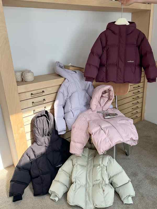 小わっぱ服 羽根上衣 男女兼用 キッズ 落ち込む上衣 ボンネット付き添い人 90% ホワイトダックダウン 中綿 防寒 生あたたかい ナイロン 無地 心地よい 黒いこと さくら色 紫 緑であること 秋冬 キッズファッション-キッズ・ベビー・マタニティ-コート・ジャケット
