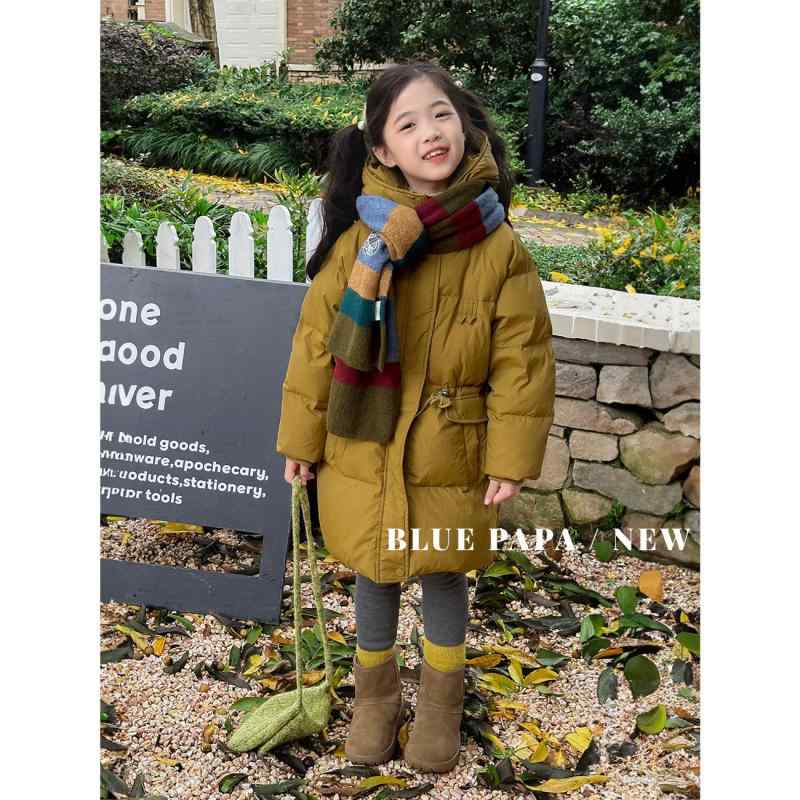 子供服 ガールズ ダウンジャケット 中綿入り ロング丈 フード付き 厚手 冬 アウター 防寒 撥水 90-160cm 普段使い お出かけ 部屋着 ブラック グリーン