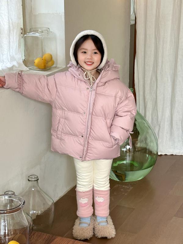 小わっぱ服 落ち込む上衣 御嬢さん ボンネット付き添い人 中綿入り口・入口 アウター 冬 生あたたかい 防寒 愛くるしい ガールズ さくら色系 象牙色 100珊 110珊 120珊 130珊 140珊 80珊 90珊 コート・ジャケット-キッズファッション-キッズ・ベビー・マタニティ