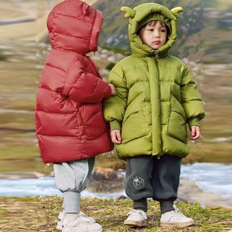 子供服 ダウンジャケット キッズ 冬用 中綿入り 防寒 アウター ベビー 白ダウン 蓄熱 防寒着 中長丈 男の子 女の子 80 90 100 110 120 130 豆グリーン 新年レッド ブラック