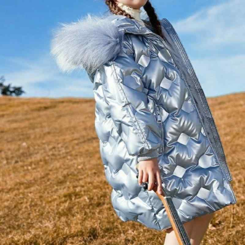 子供服 ガールズ ダウン風ジャケット 中綿コート ロング丈 厚手 ストライプ フード付き シャンパン色 ブラック スカイブルー 110cm 120cm 130cm 140cm 150cm 160cm