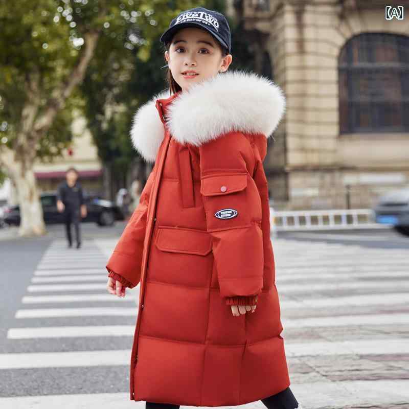 子供服 ダウンジャケット ガールズ 中綿入り アウター ロング丈 フード付き 8歳以上 中綿 白ダックダウン 防寒 撥水 厚手 女の子 ゆったり かわいい レッド ピンク ブラック グリーン 120cm 130cm 140cm 150cm 160cm|シャドーテール