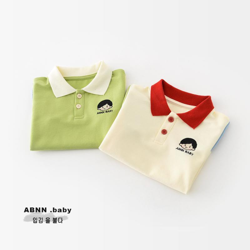 Tシャツ ベビー キッズ 半袖 ポロシャツ 幼児 子供服 トップス カートーン柄 切り替え 吸湿速乾 接触冷感 73 80 90 100 グリーン ベージュ系