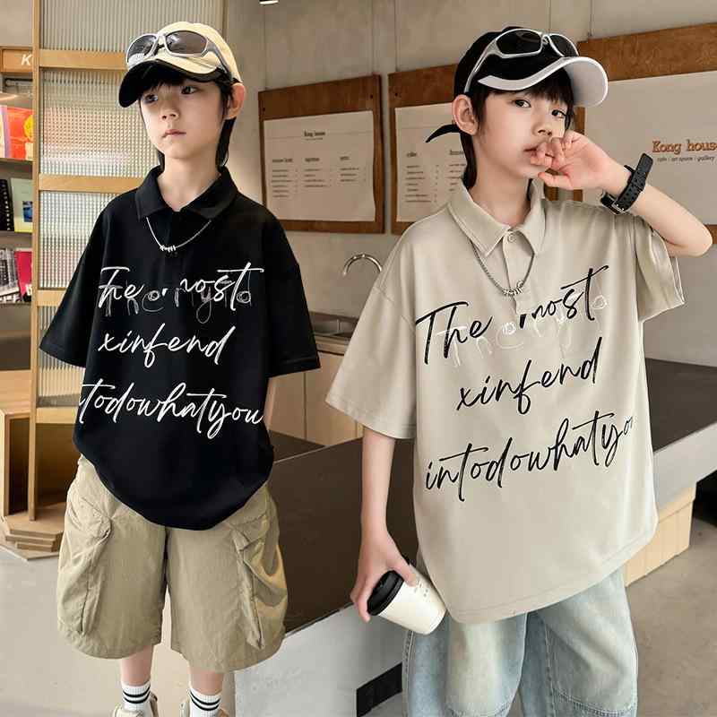 キッズ 男の子用 Tシャツ 半袖 ポロシャツ スポーツ カジュアル トップス 吸湿排汗 接触冷感 綿80% ブラック アプリコット 120 130 140 150 160 170