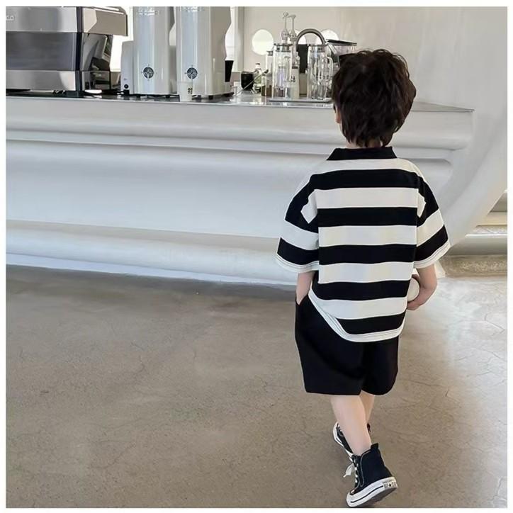 子供服 POLOシャツ 短パン セットアップ 春夏 男の子 ストライプ Tシャツ ハーフパンツ 上下セット 90 100 110 120 130 140 150 綿 普段着