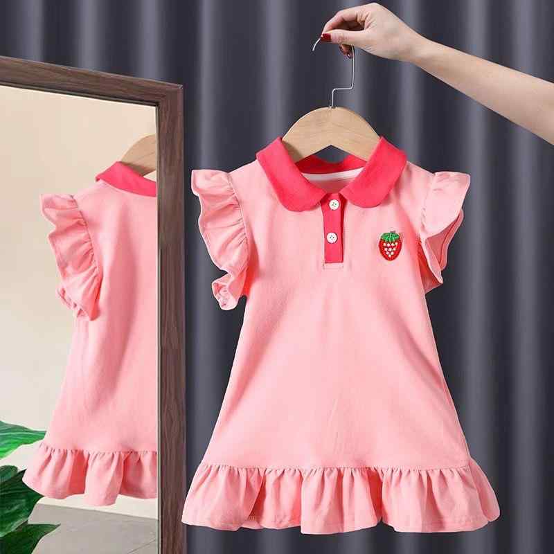 ワンピース 女の子 子供服 半袖 フリル襟 コットン ベビー おしゃれ かわいい 普段着 お出かけ ピンク系 ホワイト 90cm 100cm 110cm 120cm 130cm