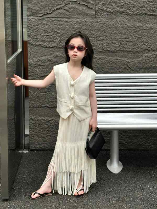 子供服 ベスト 女の子 チュニック ノースリーブ フォーマル かわいい おしゃれ スーツ風 ジャケット風 切り替え 発表会 結婚式 幼稚園 小学生