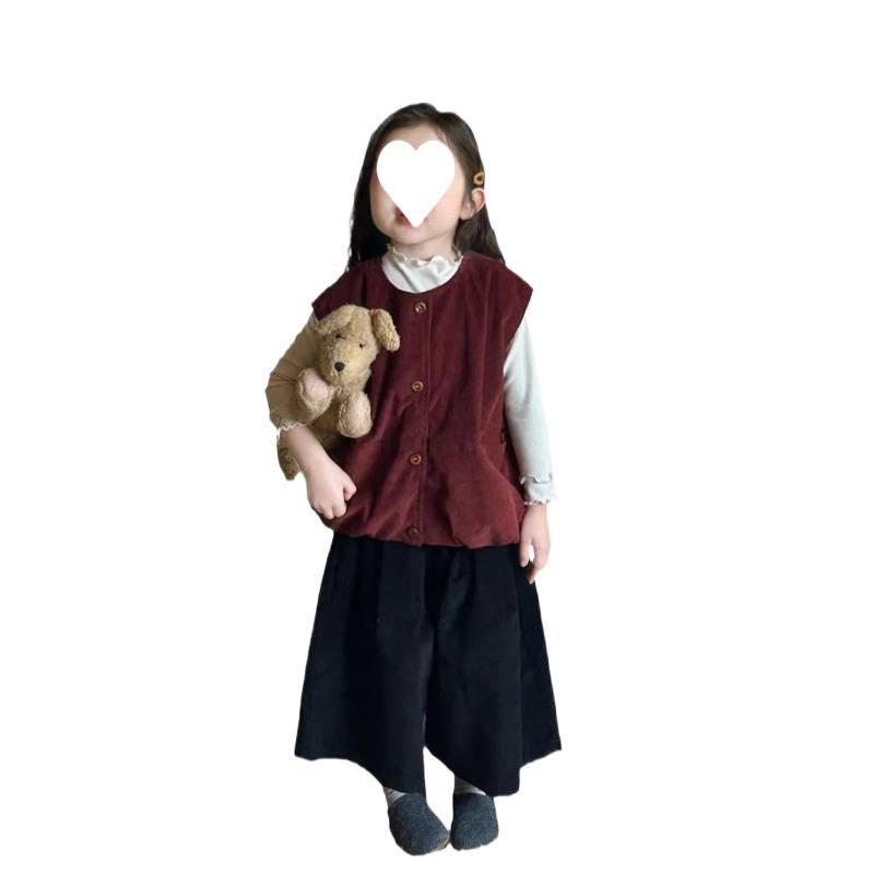 子供服 ベスト 秋冬 女の子 コーデュロイ アンゴラ風 レッド 幼稚園 保育園 かわいい