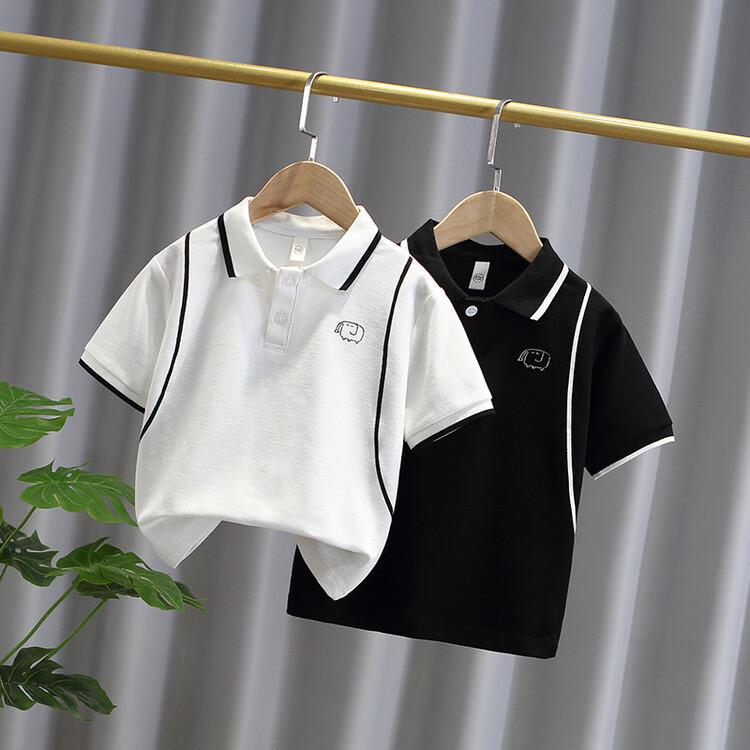 Tシャツ キッズ 男の子 子供服 半袖 刺繍 小象 数字 プリント POLOシャツ 中大童 トップス 柔らかい 綿 吸湿速乾 白 黒 100cm 110cm 120cm 130cm 140cm 150cm 160cm 170cm 春夏