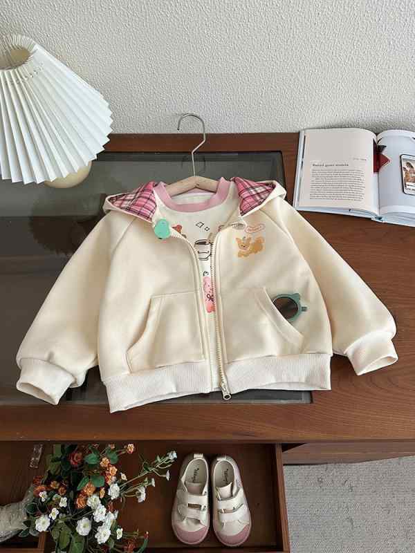 子供服 ジャケット 女の子 春秋 薄手 ベビー服 パーカー 長袖 ガールズ アウター ジャンパー 上着 前開き かわいい おしゃれ カジュアル 普段着 ベージュ ピンク 80 90 100 110 120 130