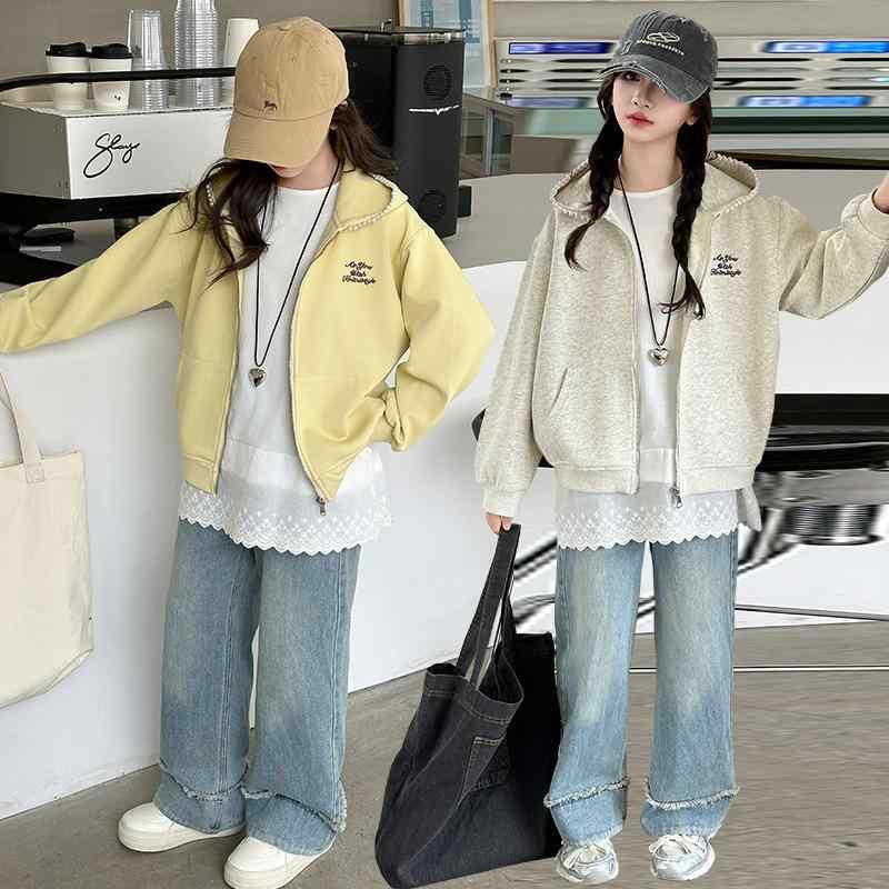 キッズ ガールズ パーカー カーディガン 春秋 薄手 子供服 女の子 向け かわいい おしゃれ アウター 羽織り 綿