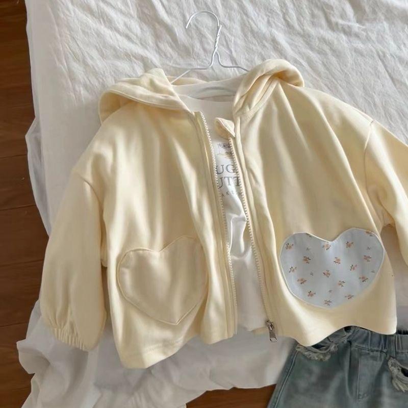子供服 ジャケット 女の子 春秋 薄手 かわいい ハート柄 フード付き カーディガン アウター 80 90 100 110 120
