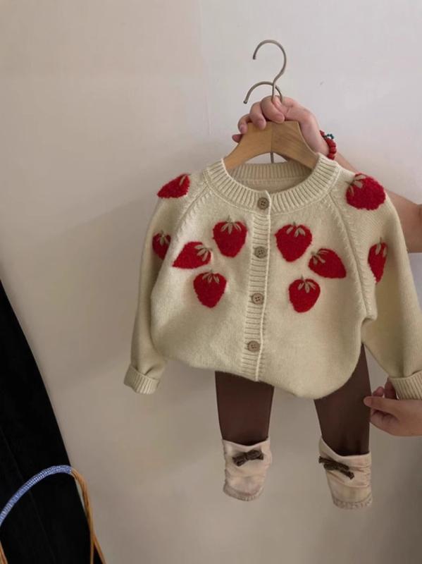ニット カーディガン 女の子 ベビー 立体 ストロベリー 刺繍 子供 秋冬 長袖 かわいい おしゃれ 普段使い