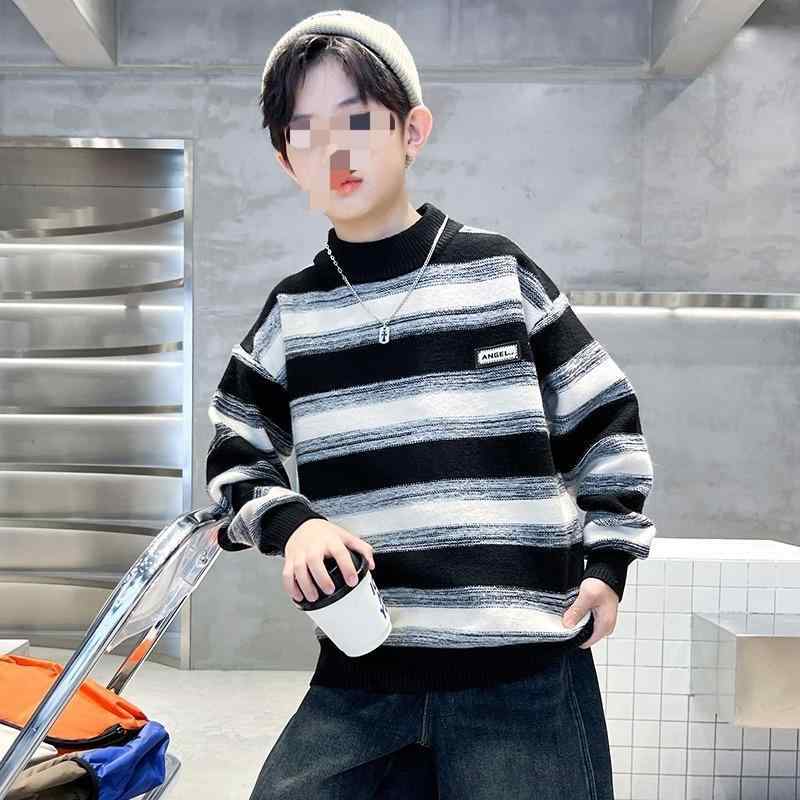 ニット キッズ 男の子 冬用 トップス ストライプ柄 厚手 防寒 普段使い おしゃれ着 聚?繊維