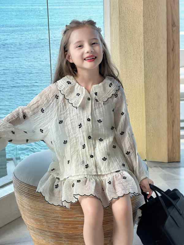 子供用セットアップ ワンピース 女の子 チュールスカート付きドールシャツ \u0026amp; ショーパン 親子コーデ 春夏 薄手 長袖 2点セット 普段使い かわいい 接触冷感 再生繊維