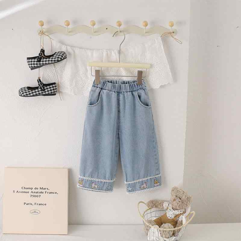 キッズ デニムパンツ 女の子 刺繍 花柄 ワイドレッグパンツ ブルージーンズ 80 90 100 110 120 春秋 幼児 子供