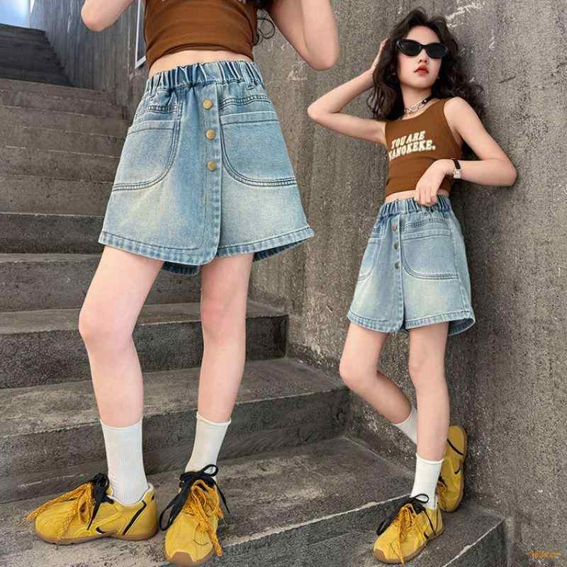 子供服 スカート デニムスカート キュロットスカート 春夏 女の子 中大童 8歳以上 ブルー 120cm 130cm 140cm 150cm 160cm 170cm ジーパン 短パン パンツ ズボン デニム 普段着 かわいい