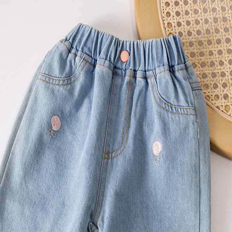 子供服 デニムパンツ ガールズ ワイドパンツ 夏物 快適 伸縮性 ウエストゴム プリント 薄手 ゆったり かわいい カジュアル 韓国風 普段着 遊び着 90 100 110 120 130
