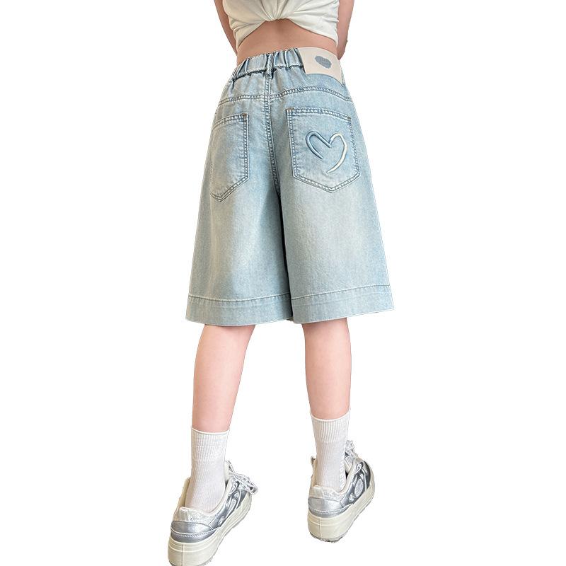 子供服 ジーンズ ハーフパンツ 女の子 夏 薄手 デニムパンツ キッズ ジュニア 中学生 5分丈 7分丈 普段着 伸縮性 通学 120cm 130cm 140cm 150cm 160cm 170cm