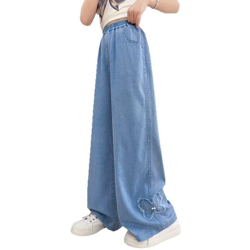 子供服 女の子 デニムパンツ ワイドレッグパンツ ガールズ ズボン 薄手 ポリエステル 中大儿童 夏 カジュアル スタイル 120cm 130cm 140cm 150cm 160cm 170cm