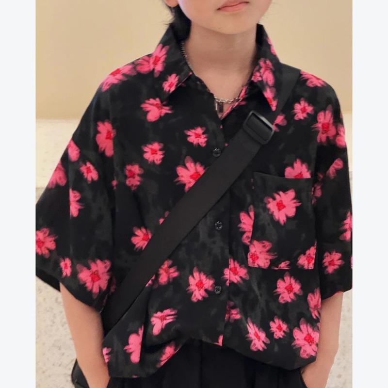 シャツ キッズ 男の子 半袖 中大童 接触冷感 薄手 花柄