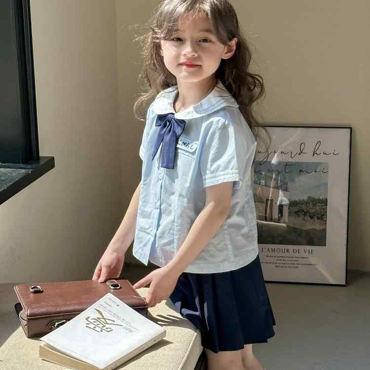 子供服 女の子 フォーマルセットアップ 夏 上下セット 半袖 JK風 ブラウス プリーツスカート 2点セット 薄手 通学 発表会 普段使い