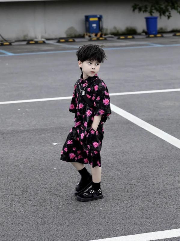 子供用セットアップ キッズ 男の子 半袖シャツ ハーフパンツ 上下セット 薄手 夏 ビーチ リゾート スタイル 綿 黒 90cm 100cm 110cm 120cm 130cm 140cm 150cm 160cm 170cm