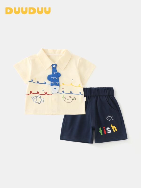 ベビー服 子供用シャツ ショートパンツ 韓国風 男の子 セットアップ 上下セット コットン 接触冷感 半袖 カートゥーン柄 80cm 90cm 100cm 110cm 120cm