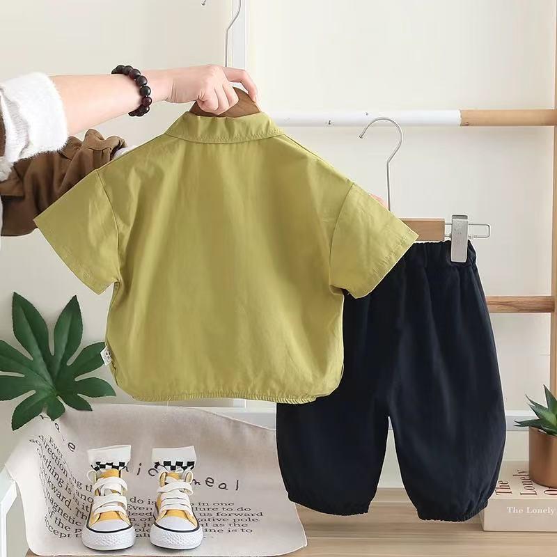キッズ 男の子用 半袖シャツ ショートパンツ 上下セット かわいい 小パンダ柄 斜めボタン デザイン 薄手 個性的 綿95％ 80cm 90cm 100cm 110cm 120cm 130cm