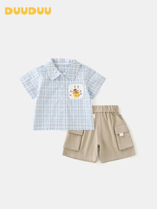子供用シャツ 男の子 半袖シャツ ショートパンツ 韓国風 上下セット 綿 春夏 薄手 幼児 ベビー服 チェック柄 おしゃれ かわいい
