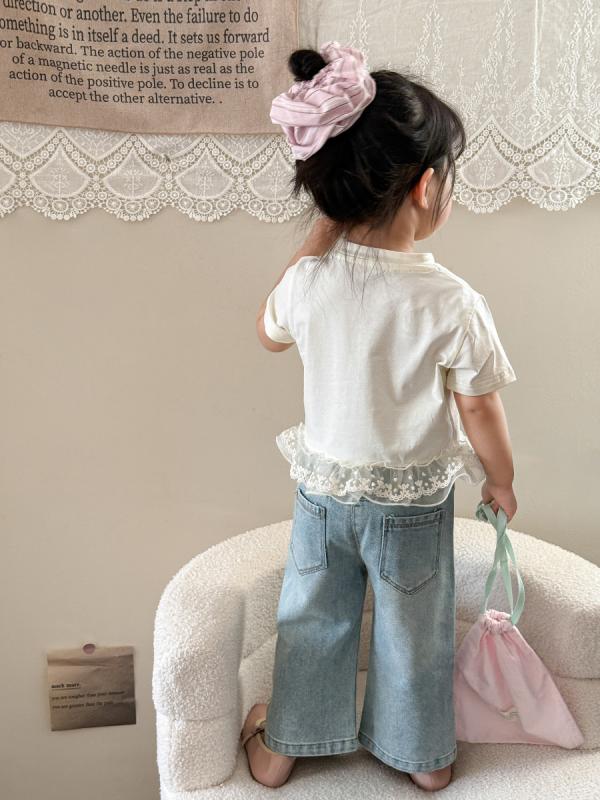 子供服 女の子 半袖Tシャツ デニムパンツ 上下セット 春夏 幼児 かわいい 韓国風 トップス ボトムス 綿95％