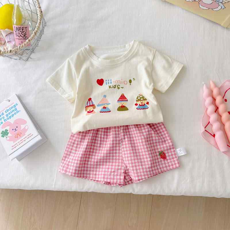 キッズ ベビー服 半袖Tシャツ ショートパンツ 上下セット チェック柄 かわいい 幼児 女の子 薄手 部屋着 普段使い 綿100% 4,389円