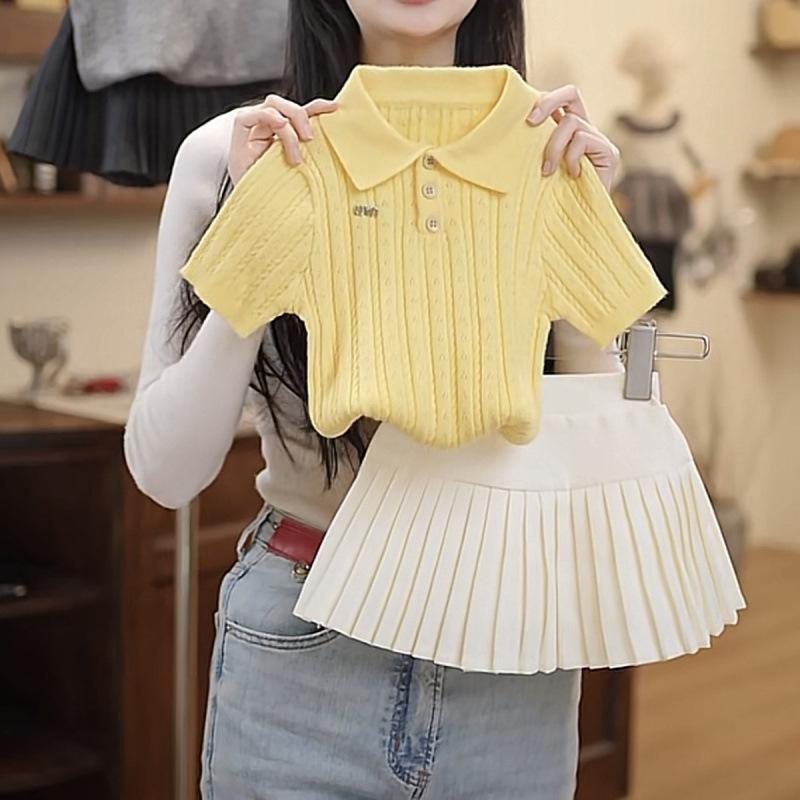 子供服 セットアップ 女の子 夏物 半袖ポロシャツ プリーツスカート 上下セット 再生繊維 接触冷感 80 90 100 110 120 130cm